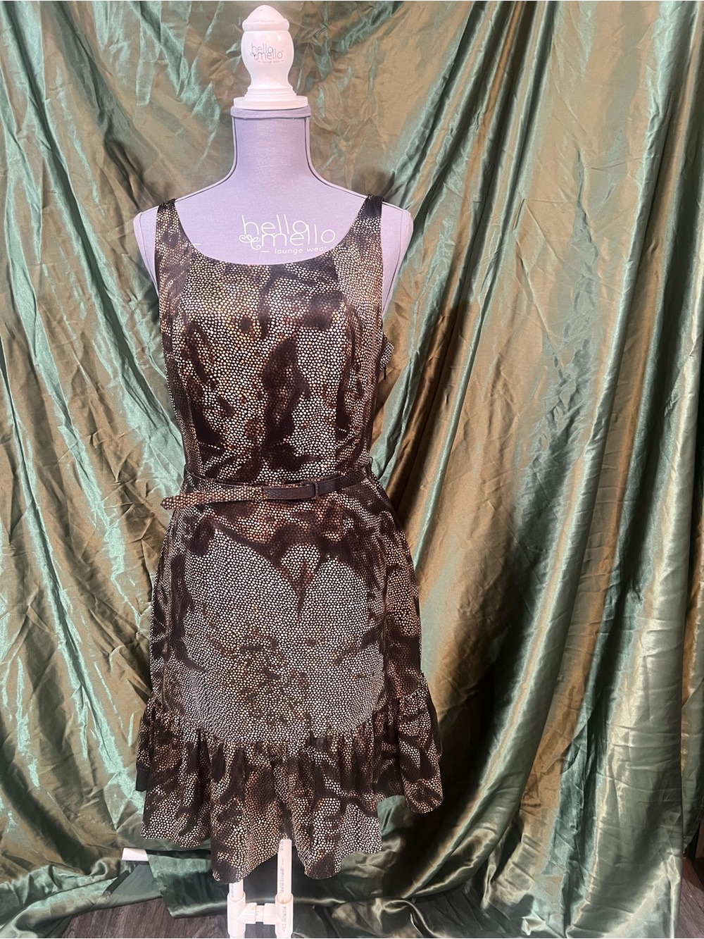 Outback Red Black and Gold Metallic Belted Mini Dress